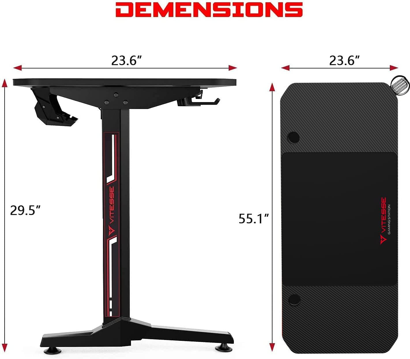 Ergonomic Gaming Desk 55 Inch, T Shaped Office PC Computer Desk with Desk Mouse Pad, Gamer Tables with Gaming Handle Rack, Cup Holder Headphone Hook
