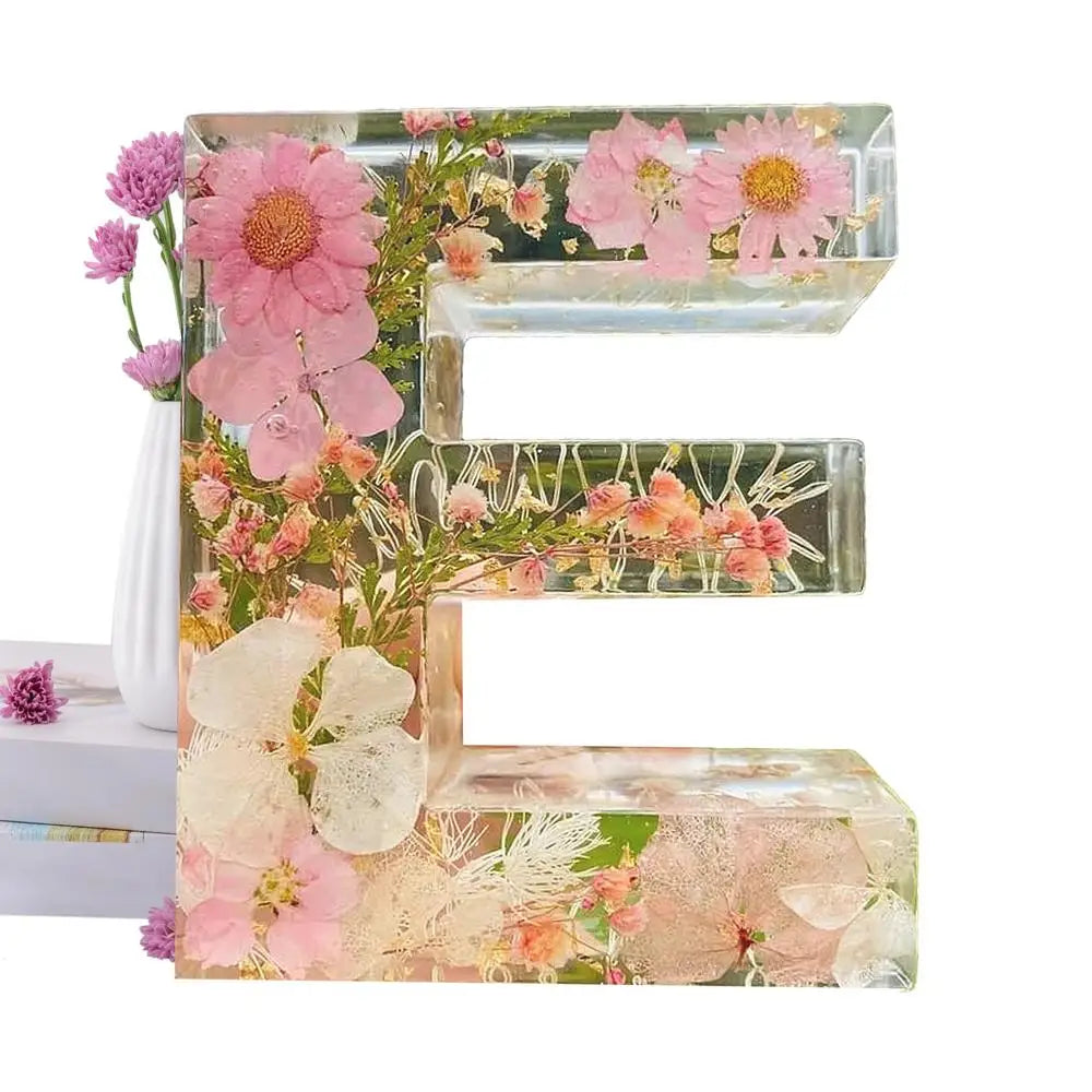 Floral Letter Night Lights Decorative Resin Lamp with Initial Letter & Dry Flower Creative Table Light Night Lamp Glowing