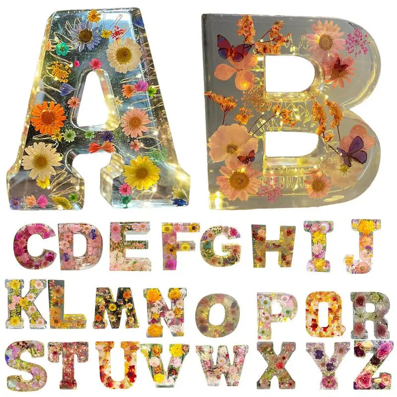 Floral Letter Night Lights Decorative Resin Lamp with Initial Letter & Dry Flower Creative Table Light Night Lamp Glowing