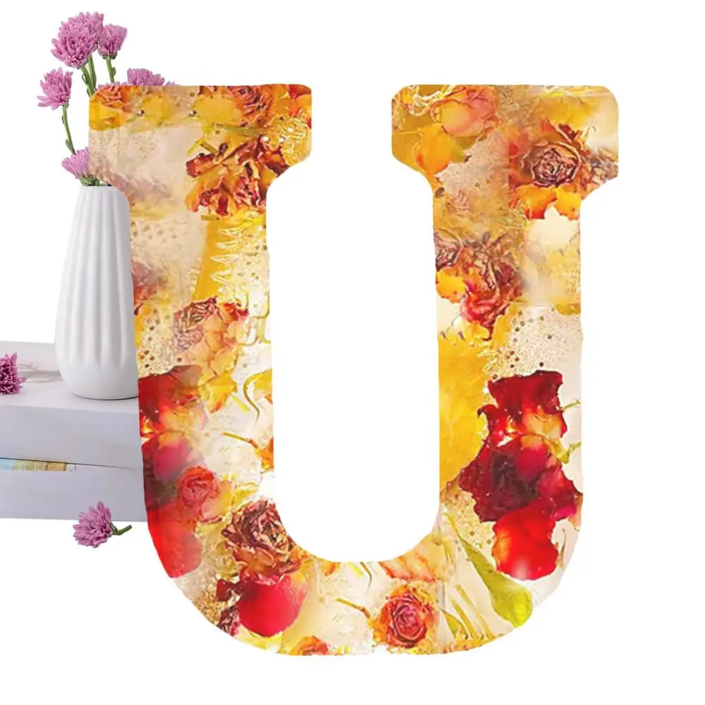 Floral Letter Night Lights Decorative Resin Lamp with Initial Letter & Dry Flower Creative Table Light Night Lamp Glowing