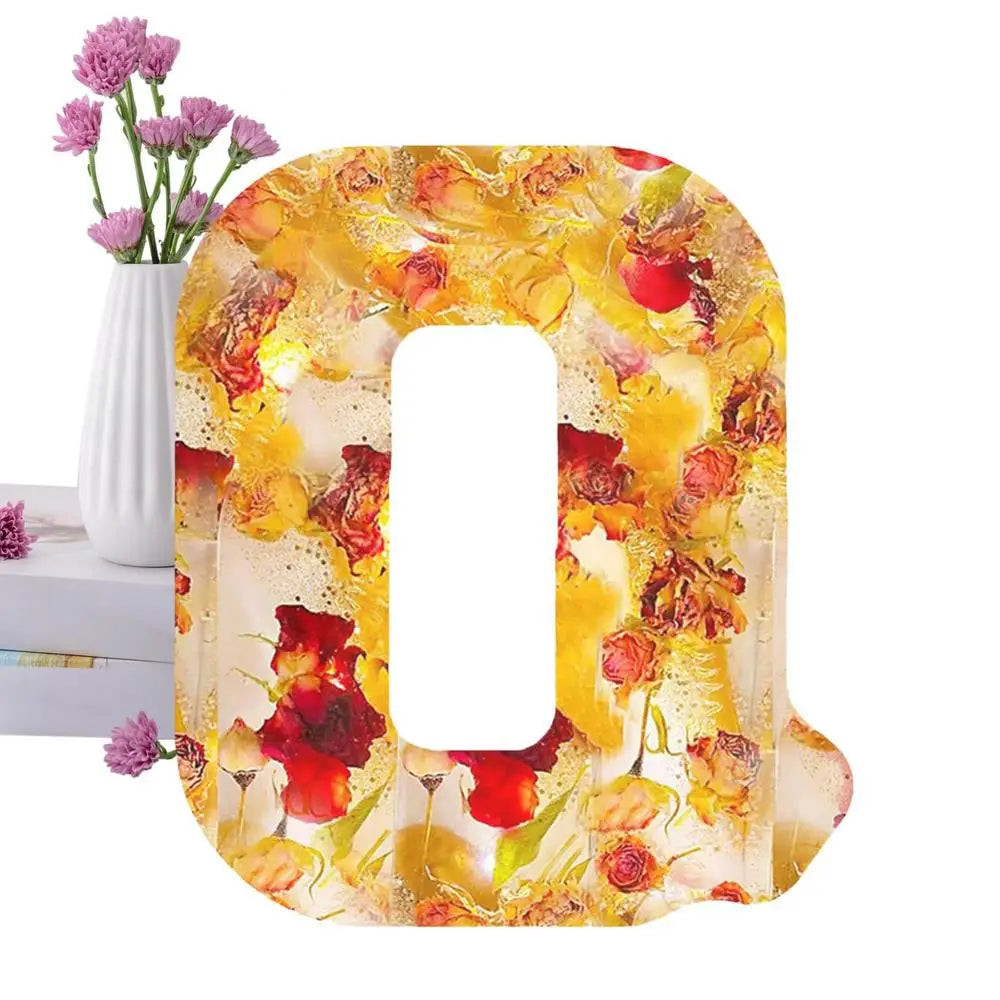 Floral Letter Night Lights Decorative Resin Lamp with Initial Letter & Dry Flower Creative Table Light Night Lamp Glowing