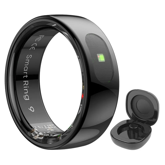 Smart Ring R08 Womens Men Electronic Smartring 5ATM Waterproof Blood Oxygen Pressure Health Monitor with Charging Case for Phone