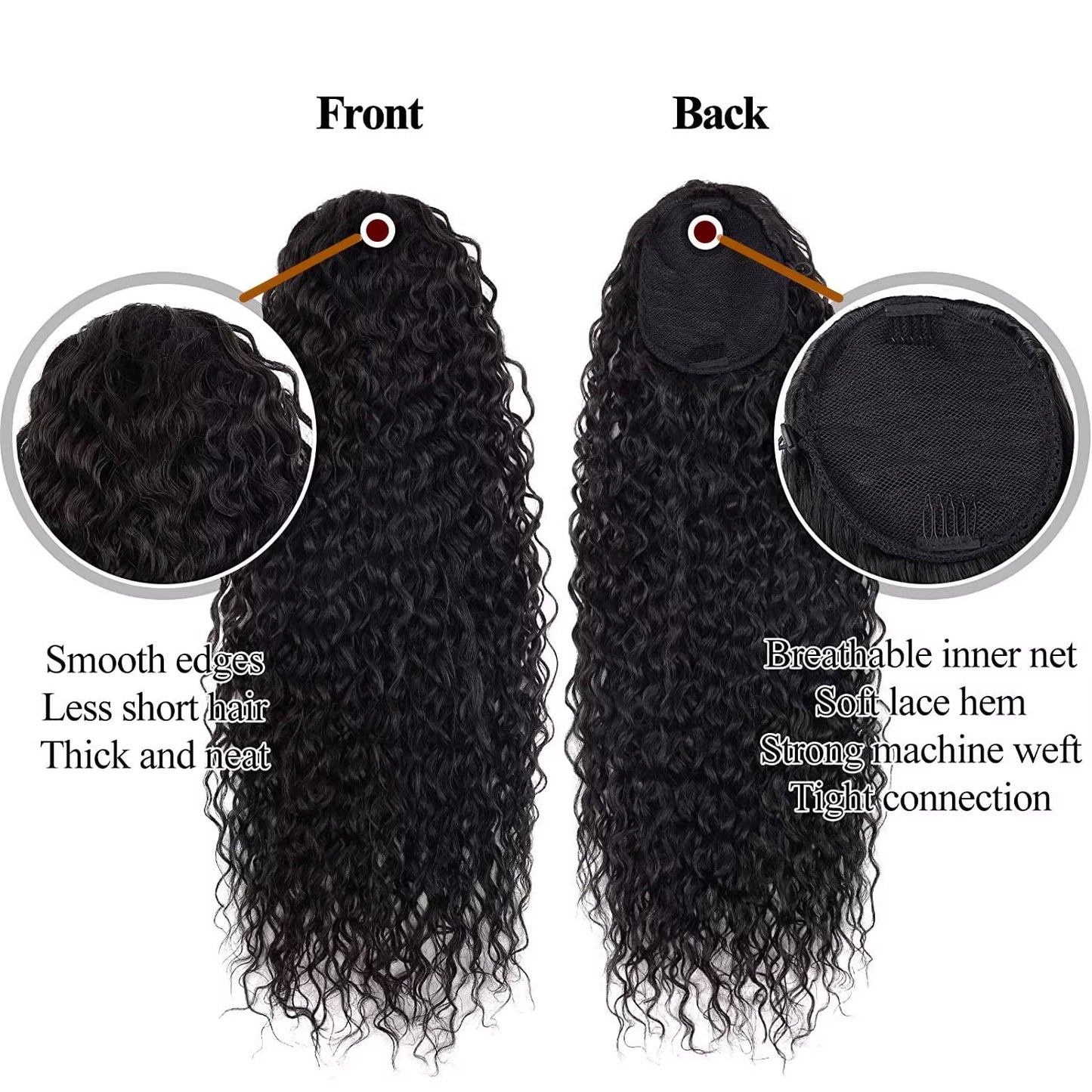 24 Inch Curly Ponytail Extensions Synthetic Deep Wave Drawstring Ponytail for Black Women Human Hair Feeling with Clip