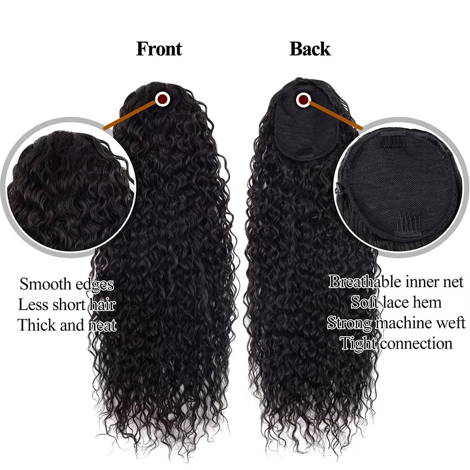 24 Inch Curly Ponytail Extensions Synthetic Deep Wave Drawstring Ponytail for Black Women Human Hair Feeling with Clip