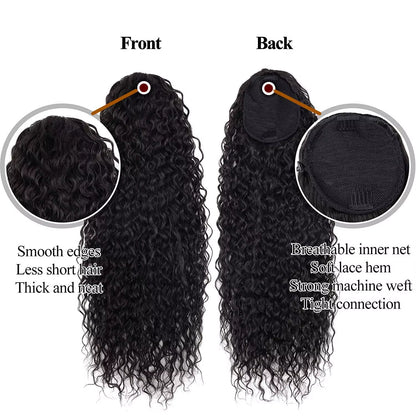 24 Inch Curly Ponytail Extensions Synthetic Deep Wave Drawstring Ponytail for Black Women Human Hair Feeling with Clip